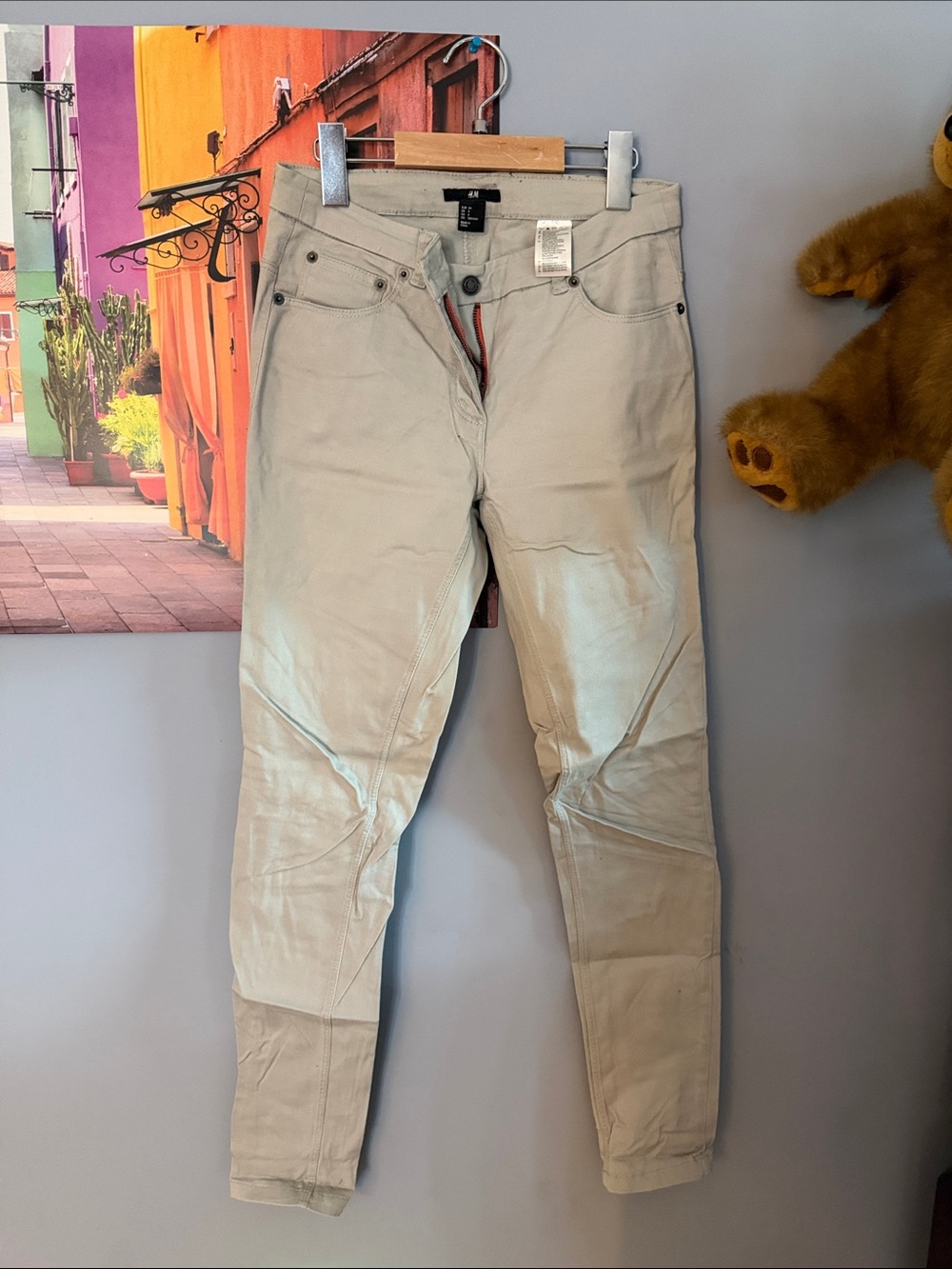 H&M Slim Stretch Skinny Pants in Light Beige